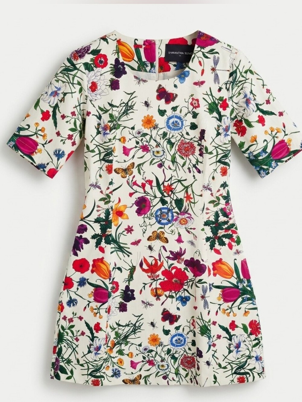 Samantha Sung Botanical Floral Sheath Mini Dress Sz.10 Cotton Stretch